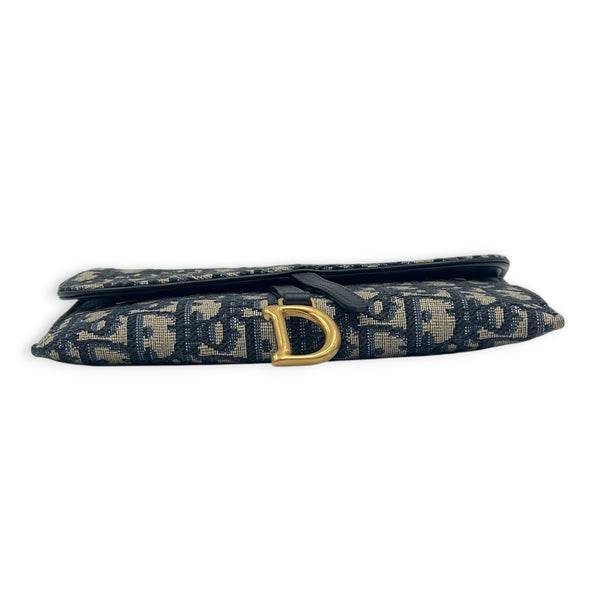 Saddle Wallet On Chain Blue in Jacquard, Antique Brass hardware