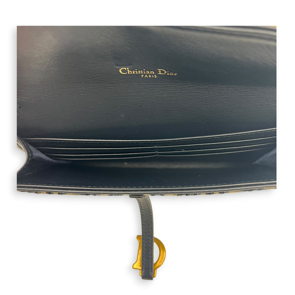 Saddle Wallet On Chain Blue in Jacquard, Antique Brass hardware