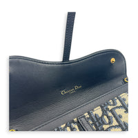Saddle Wallet On Chain Blue in Jacquard, Antique Brass hardware