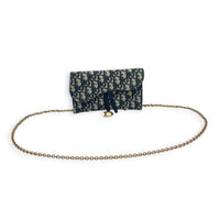 Saddle Wallet On Chain Blue in Jacquard, Antique Brass hardware