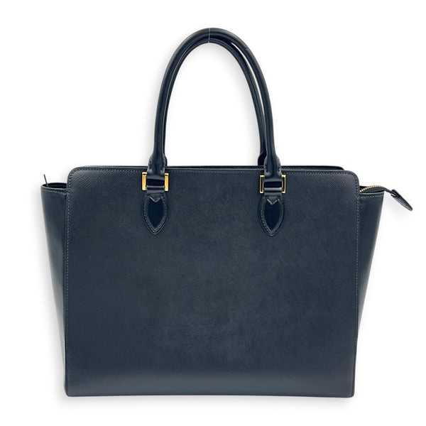 Logo Black Top Handle Bag in Saffiano Leather, Gold hardware