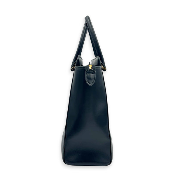 Logo Black Top Handle Bag in Saffiano Leather, Gold hardware