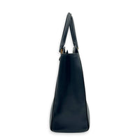 Logo Black Top Handle Bag in Saffiano Leather, Gold hardware