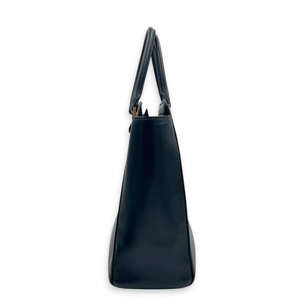 Logo Black Top Handle Bag in Saffiano Leather, Gold hardware