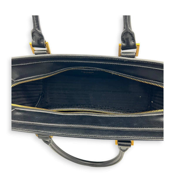 Logo Black Top Handle Bag in Saffiano Leather, Gold hardware