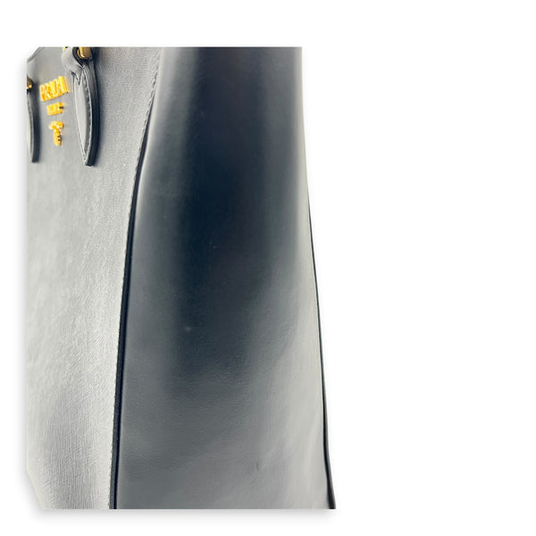 Logo Black Top Handle Bag in Saffiano Leather, Gold hardware