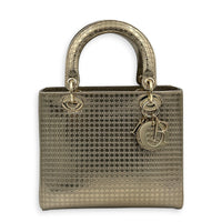 Lady Dior Medium Gold Micro Cannage Top Handle Bag in Patent Leather, Light Gold hardware