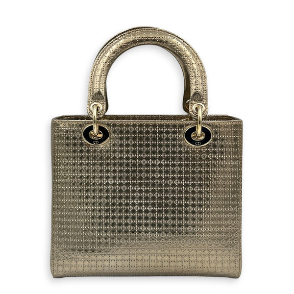 Lady Dior Medium Gold Micro Cannage Top Handle Bag in Patent Leather, Light Gold hardware