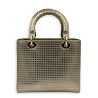 Lady Dior Medium Gold Micro Cannage Top Handle Bag in Patent Leather, Light Gold hardware