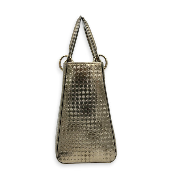 Lady Dior Medium Gold Micro Cannage Top Handle Bag in Patent Leather, Light Gold hardware