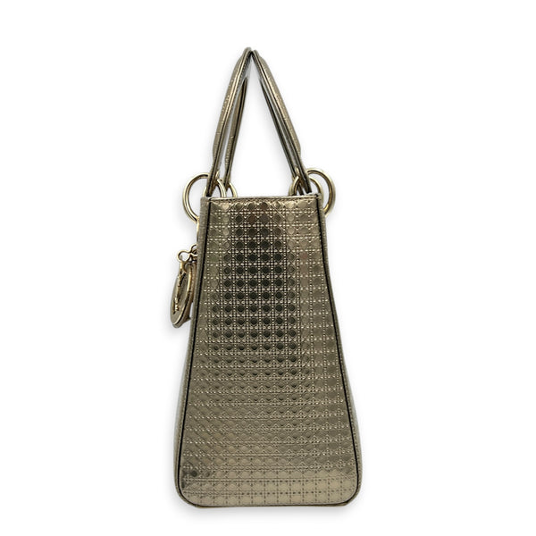 Lady Dior Medium Gold Micro Cannage Top Handle Bag in Patent Leather, Light Gold hardware