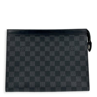 Pochette Toilette Damier Graphite Clutch in Coated Canvas, Silver hardware