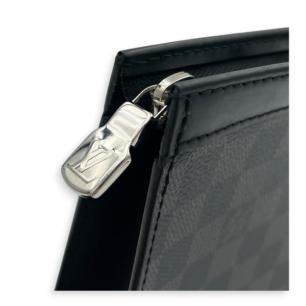 Pochette Toilette Damier Graphite Clutch in Coated Canvas, Silver hardware