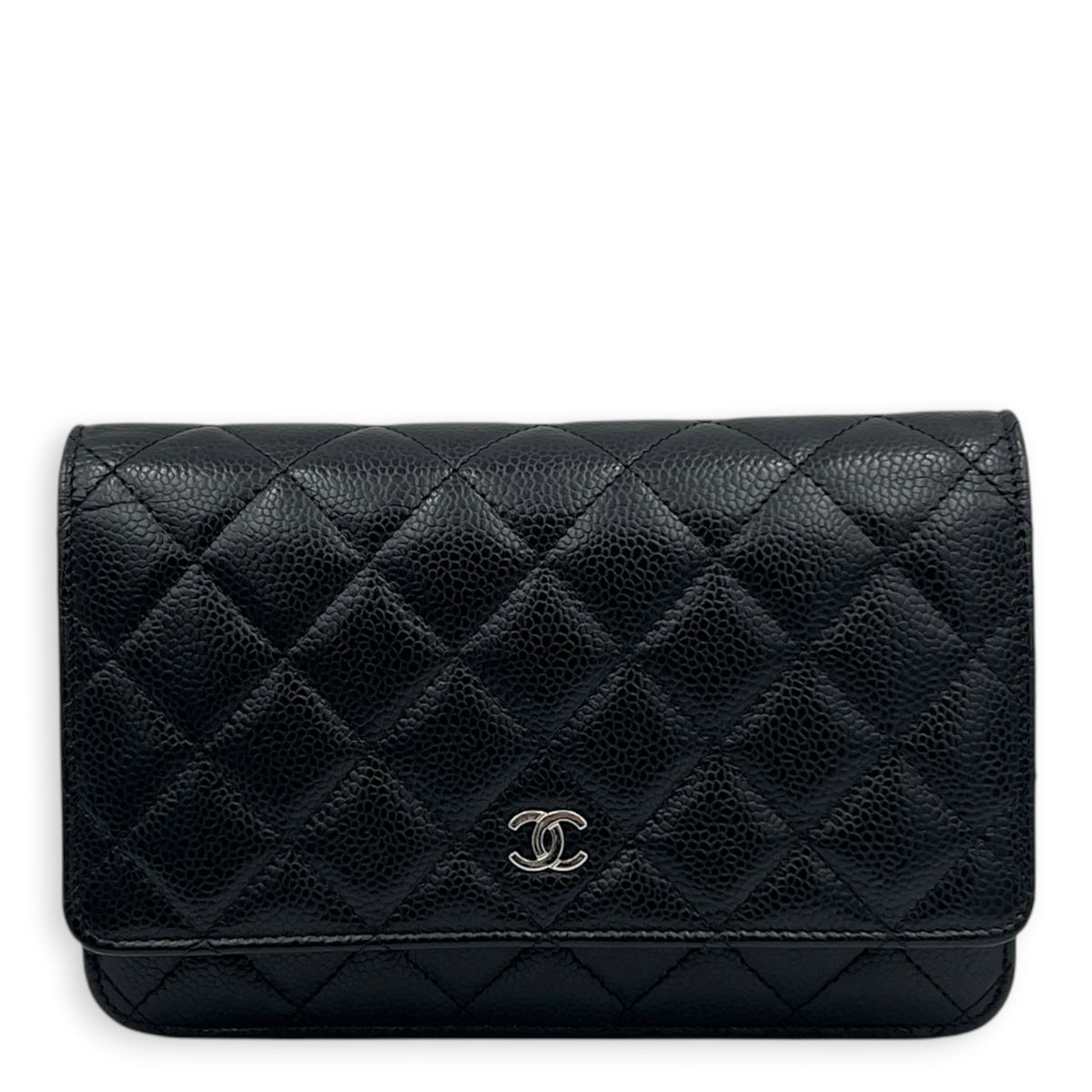 Classic Wallet On Chain Black in Caviar Leather, Silver hardware