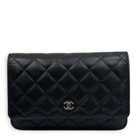 Classic Wallet On Chain Black in Caviar Leather, Silver hardware