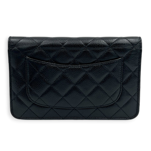 Classic Wallet On Chain Black in Caviar Leather, Silver hardware