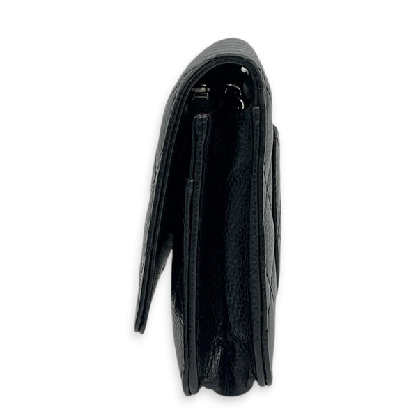 Classic Wallet On Chain Black in Caviar Leather, Silver hardware