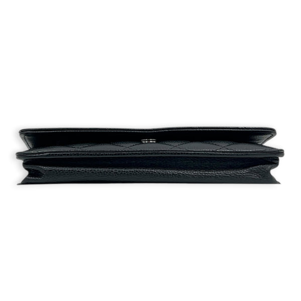Classic Wallet On Chain Black in Caviar Leather, Silver hardware
