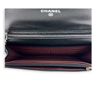 Classic Wallet On Chain Black in Caviar Leather, Silver hardware