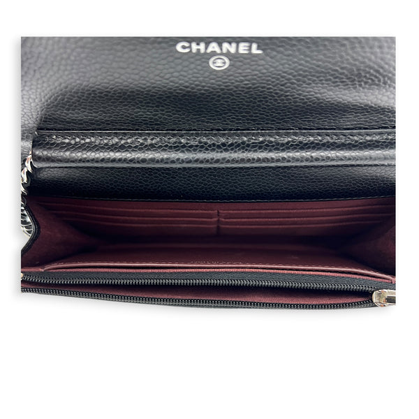 Classic Wallet On Chain Black in Caviar Leather, Silver hardware