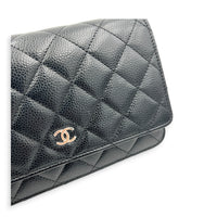 Classic Wallet On Chain Black in Caviar Leather, Silver hardware