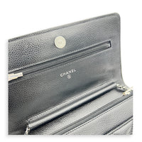 Classic Wallet On Chain Black in Caviar Leather, Silver hardware