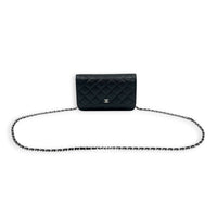 Classic Wallet On Chain Black in Caviar Leather, Silver hardware