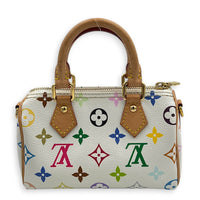 Speedy Top Handle Bag Nano  White in Monogram Coated Canvas, Gold hardware
