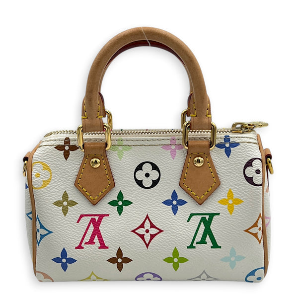 Speedy Top Handle Bag Nano  White in Monogram Coated Canvas, Gold hardware