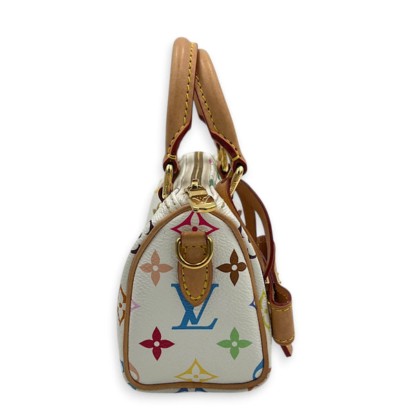 Speedy Top Handle Bag Nano  White in Monogram Coated Canvas, Gold hardware