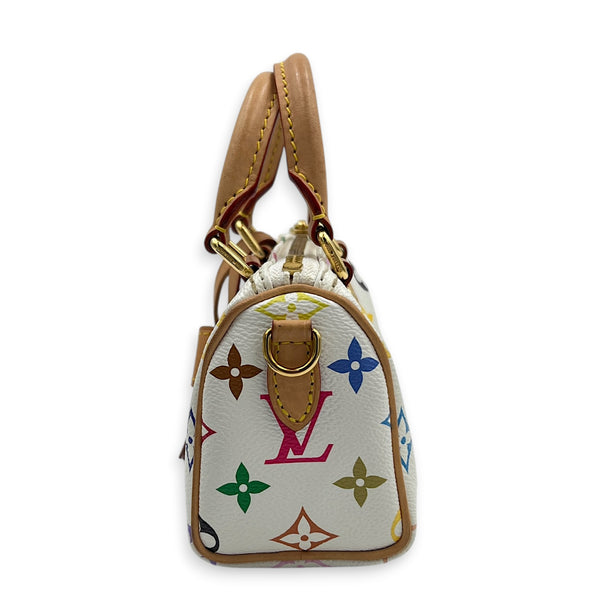 Speedy Top Handle Bag Nano  White in Monogram Coated Canvas, Gold hardware