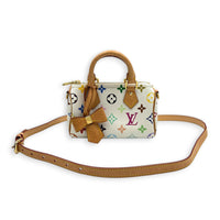 Speedy Top Handle Bag Nano  White in Monogram Coated Canvas, Gold hardware