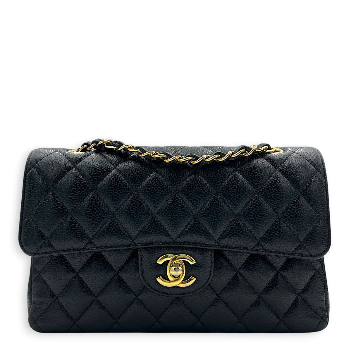 Classic Double Flap Shoulder Bag Black in Caviar Leather, Gold hardware