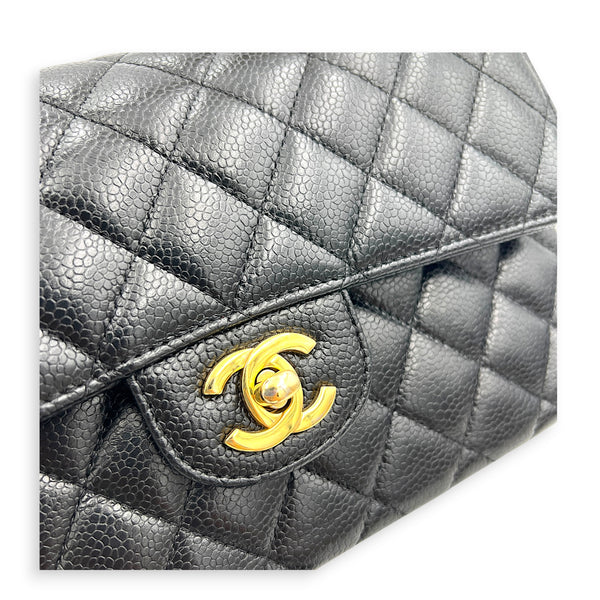 Classic Double Flap Shoulder Bag Black in Caviar Leather, Gold hardware