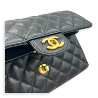 Classic Double Flap Shoulder Bag Black in Caviar Leather, Gold hardware