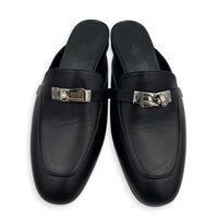 Oz Mules 37 Noir Mules in Chevre Leather, Palladium hardware