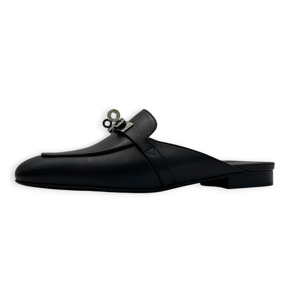 Oz Mules 37 Noir Mules in Chevre Leather, Palladium hardware