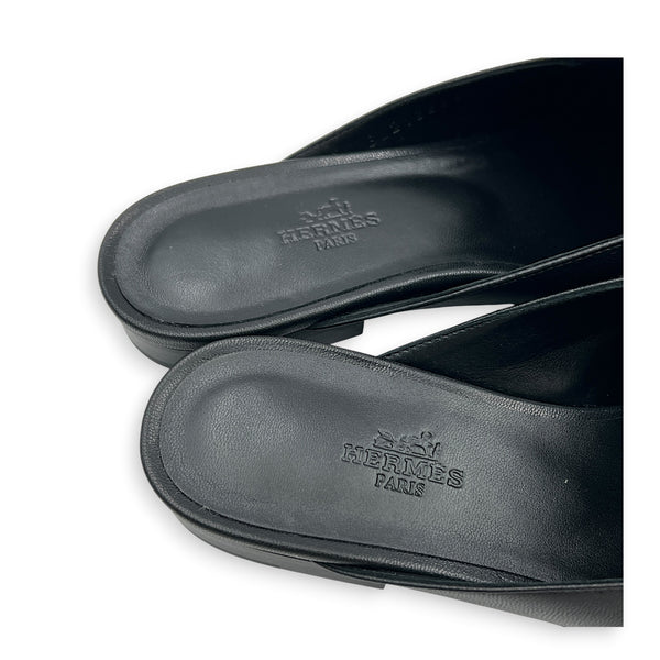 Oz Mules 37 Noir Mules in Chevre Leather, Palladium hardware