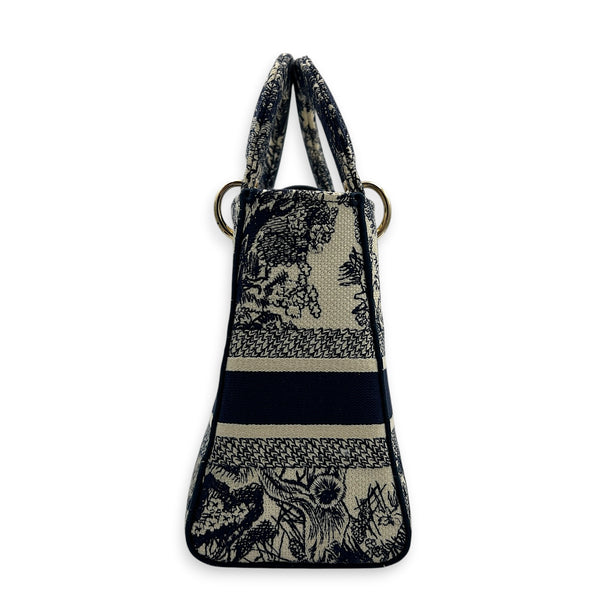 Lady Dior Top Handle Bag Blue in Fabric, Light Gold hardware