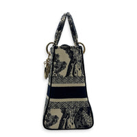 Lady Dior Top Handle Bag Blue in Fabric, Light Gold hardware