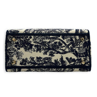 Lady Dior Top Handle Bag Blue in Fabric, Light Gold hardware