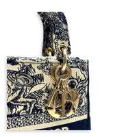 Lady Dior Top Handle Bag Blue in Fabric, Light Gold hardware
