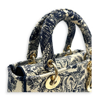 Lady Dior Top Handle Bag Blue in Fabric, Light Gold hardware