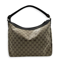 GG Crystal Abbey Pocket Hobo Beige Shoulder Bag in Coated Canvas, Gold hardware