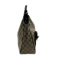 GG Crystal Abbey Pocket Hobo Beige Shoulder Bag in Coated Canvas, Gold hardware