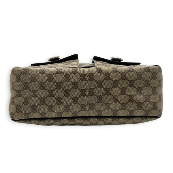 GG Crystal Abbey Pocket Hobo Beige Shoulder Bag in Coated Canvas, Gold hardware