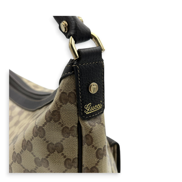 GG Crystal Abbey Pocket Hobo Beige Shoulder Bag in Coated Canvas, Gold hardware