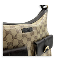 GG Crystal Abbey Pocket Hobo Beige Shoulder Bag in Coated Canvas, Gold hardware