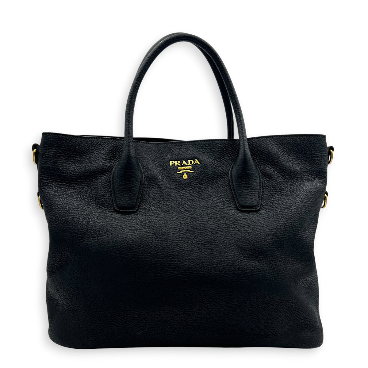 Logo Black Tote Bag in Calfskin, Gold hardware