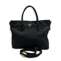 Logo Black Tote Bag in Calfskin, Gold hardware